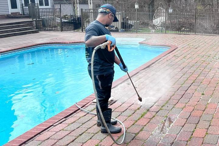 power washing pool deck