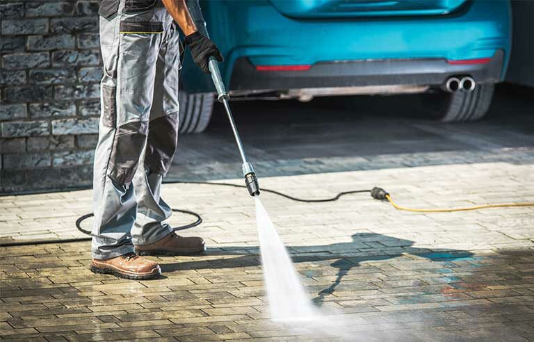 power washing car driveway